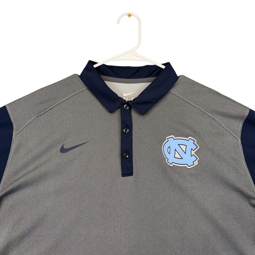 North Carolina Tar Heels Nike Dri Fit Polo Shirt Mens XL Gray Navy Blue NCAA